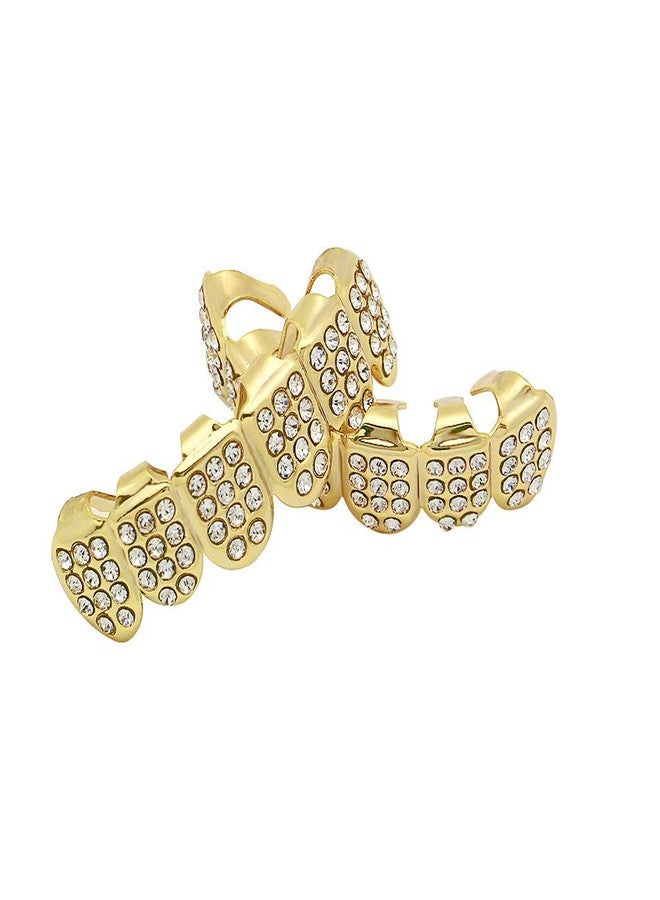 OOCC 18k Gold 6 Teeth Grillz Hip Hop Joker Diamond Top & Bottom Teeth Caps Grillz Set - Image 2